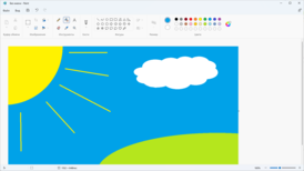 Скриншот Paint из Windows 11 и пример простейшего рисунка, созданного с его помощью