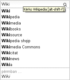 Menuja veritale që shfaqe gjatë kërkimit në Wikipedia.