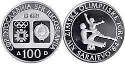 100 динара клизачи 1984. 13 g 30 mm Ag 92,5%