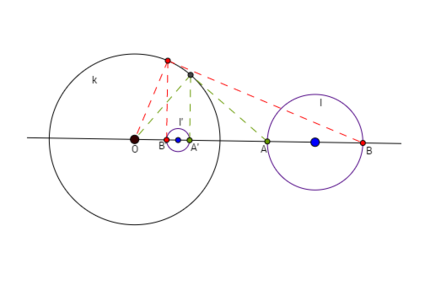 1. Конструкција слике круга '"`UNIQ--postMath-0000005A-QINU`"', при инверзији у односу на круг '"`UNIQ--postMath-0000005B-QINU`"', ако се кругови '"`UNIQ--postMath-0000005C-QINU`"' и '"`UNIQ--postMath-0000005D-QINU`"' не секу.