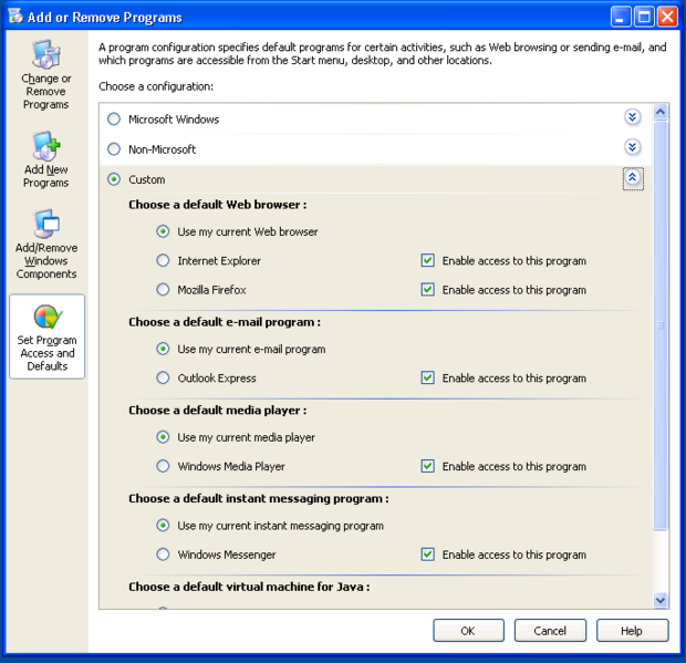 படிமம்:Windows XP - Program Access and Defaults.png