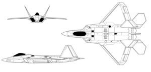 Orthographically projected diagram of the F-22A