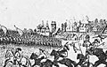 Фрагмент рисунку облоги Перемишля військами Юрія Ракоци із зображенням Благовіщенської церкви на задньому плані.