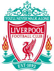 The words "Liverpool Football Club" are in the centre of a pennant, with flames either side. The words "You'll Never Walk Alone" adorn the top of the emblem in a green design, "EST 1892" is at the bottom
