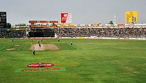 A view of a cricket ground during a match