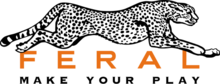 A cheetah leaping over the word Feral and the slogan "Make your play".