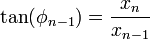 \tan(\phi_{n-1})=\frac{x_n}{x_{n-1}}