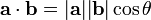  \mathbf{a} \cdot \mathbf{b} = |\mathbf{a}| |\mathbf{b}| \cos \theta \;