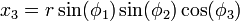 x_3=r\sin(\phi_1)\sin(\phi_2)\cos(\phi_3)\,