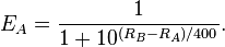 E_A = \frac 1 {1 + 10^{(R_B - R_A)/400}}.