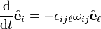 \frac{\mathrm{d}}{\mathrm{d}t}\hat{\mathbf{e}}_i=-\epsilon_{ij\ell}\omega_{ij}\hat{\mathbf{e}}_{\ell}