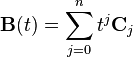 
\mathbf{B}(t) = \sum_{j = 0}^n {t^j \mathbf{C}_j}
