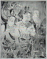 8. Japanisches Wandgemälde im Tempel Horyuji, Nara (2. Hälfte des 7. Jh.).