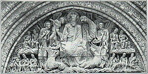 1. Tympanon vom Portal der Peterskirche in Moissac (2. Hälfte 12. Jh.).