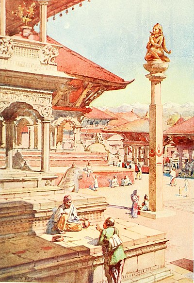 "A corner of the Durbar Square, Patan (p. 75).