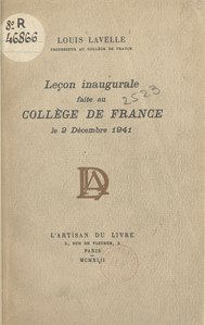 Louis Lavelle, Leçon inaugurale au Collège de France, 1867    