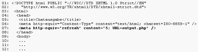 HTML-Header mit Meta-Tag für automatisches Neuladen