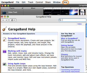 The GarageBand Help feature.