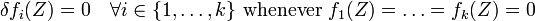 \delta f_i (Z) = 0 \kvad \foral i\in '\' 