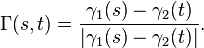 \Gamma(s,t) = \frac{\gamma_1(s) - \gamma_2(t)}{|\gamma_1(s) - \gamma_2(t)|}.