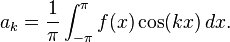  a_k = \frac{1}{\pi} \int_{-\pi}^\pi f(x) \cos(kx) \, dx.