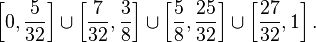 \left [0, \frac {
5}
{
32}
\right] \kup \left [\frac {
7}
{
32}
, \frac {
3}
{
8}
\right] \kup \left [\frac {
5}
{
8}
, \frac {
25}
{
32}
\right] \kup \left [\frac {
27}
{
32}
, 1\right].