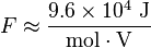 F \aproks \frac {
9.6 \time'oj 10^4 '\' 