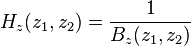 H_z (z_1, z_2) = \frac {
1}
{
B_z (z_1, z_2)}