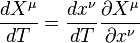 {
d X^\mu \over Dt}
= {
d-ks^\nu \over Dt}
{
\partial X^\mu \over \partial ks^\nu}