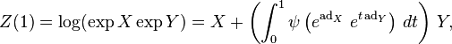 Z (1) \log (\eksp X\exp Y) =X+\left (\int _ {
0}
^ {
1}
\psi \left (e^ {
\operatorname {
anonco}
_ {
X}
}
e^ {
't\' 