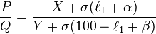 {
P \over Q}
= {
{
X-+ \sigma (\el_1-+ \alpha)}
\over {
Y-+ \sigma (100 - \el_1-+ \beta)}
}