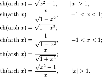 Arch x. Производная таблица гиперболических функций. Производные гиперболических функций формулы. Гиперболические функции формулы производных. Обратные гиперболические функции формулы.