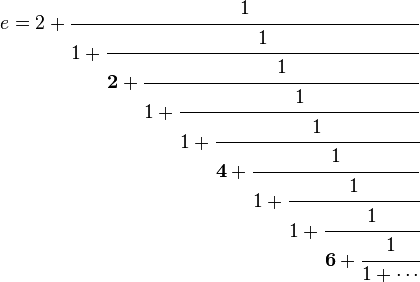 e como fracción continua