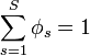 \sum_{s=1}^S\phi_s=1