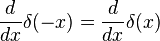 \frac{d}{dx}\delta(-x) = \frac{d}{dx}\delta(x)