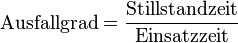 {\text{Ausfallgrad}} = \frac{\text{Stillstandzeit}}{\text{Einsatzzeit}}