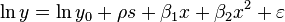 \ln y = \ln i_0-+ \rho s + \beta_1 x-+ \beta_2-ks^2-+ \varepsilon