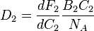 D_2=\frac {
dF_2}
{
dC_2}
\frac {
B_2C_2}
{
N_A}