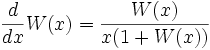 \frac {d} {dx} W (x) = \frac {W (x)} {x (1 + W (x))}