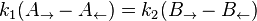 k_1 (A_\rightarrow-A_\leftarrow) = k_2 (B_\rightarrow-B_\leftarrow)