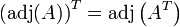 \left(\text{adj}(A)\right)^T = \text{adj}\left(A^T\right)