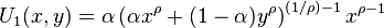 U_1(x,y)=\alpha \left(\alpha x^\rho +(1-\alpha)y^\rho\right)^{\left(1/\rho\right)-1} x^{\rho-1}