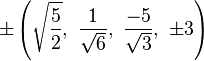 \pm\left (\sqrt {
\frac {
5}
{
2}
}
, '\' 