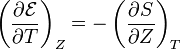 
\left(\frac{\partial \mathcal{E}}{\partial T}\right)_Z=
-\left(\frac{\partial S}{\partial Z}\right)_T
