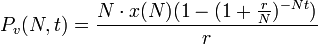 P_v(N,t)=\frac{N\cdot x(N)(1 - (1 + \frac{r}{N})^{-Nt})}{r}