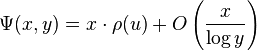 \Psi (x, y) = ks\cdot \rho (u) + O\left (\frac {
x}
{
\log y}
\right)