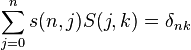 \sum_{j=0}^n s(n,j) S(j,k) = \delta_{nk}