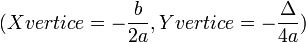 (X vertice= -\frac{b}{2a}, Y vertice= -\frac {\Delta}{4a})