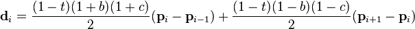 \mathbf{d}_i = \frac{(1-t)(1+b)(1+c)}{2}(\mathbf{p}_i-\mathbf{p}_{i-1}) + \frac{(1-t)(1-b)(1-c)}{2}(\mathbf{p}_{i+1}-\mathbf{p}_i)
