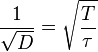 \frac{1}{\sqrt{D}} = \sqrt{\frac{T}{\tau}}